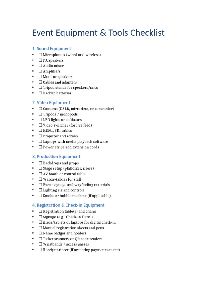 Event Equipment Checklist Guide | PDF