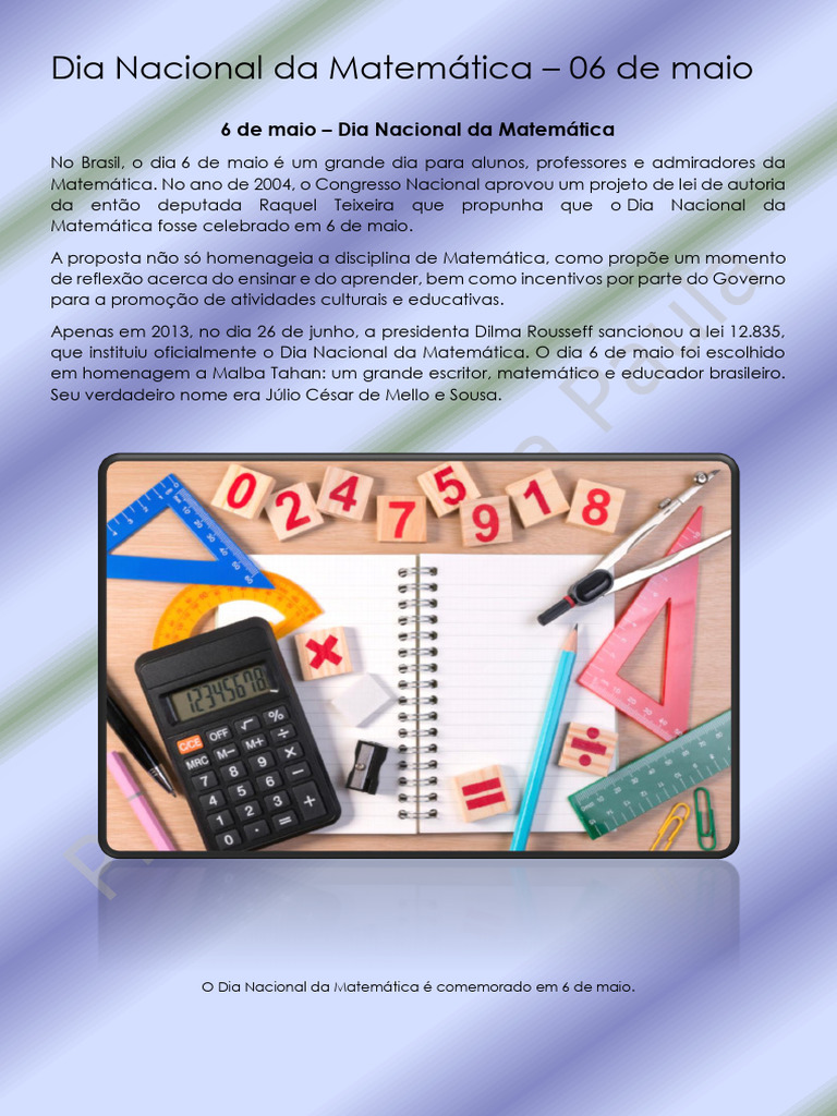 Dia Nacional da Matemática: 6 de Maio | PDF | Números | Matemática