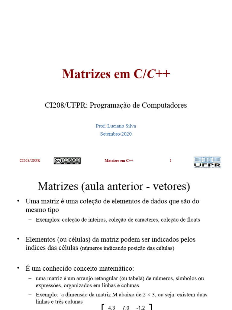 Matrizes em C++: Declaração e Uso | PDF | Matriz (Matemática) | C ...