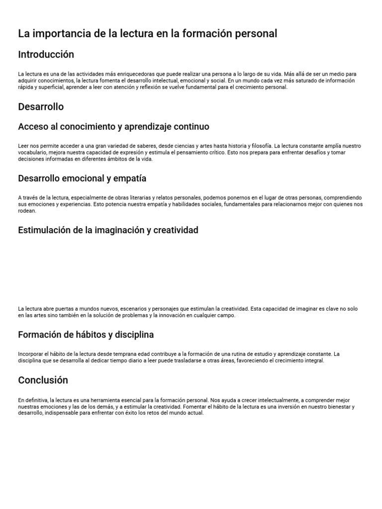 La lectura: clave para el crecimiento personal | PDF