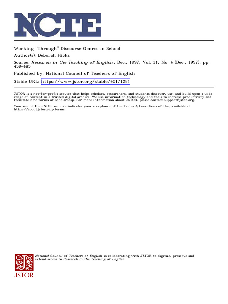 Discourse Genres in Language Arts Education | PDF | Pedagogy | Genre