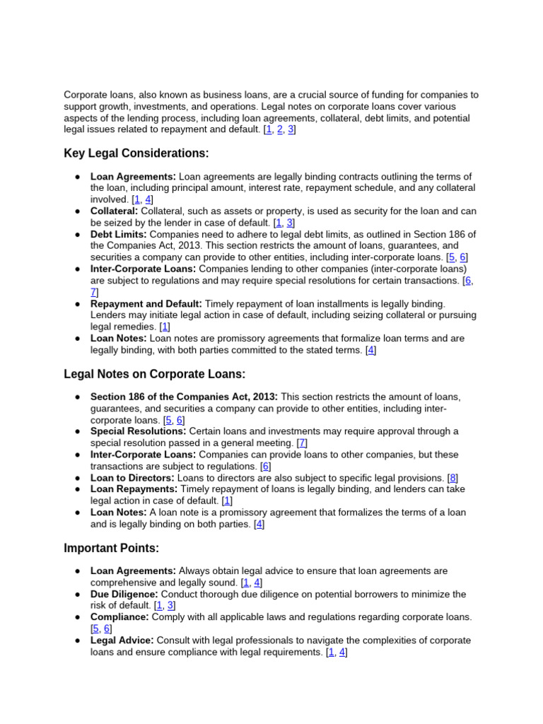 Legal Aspects of Corporate Loan Notes | PDF | Loans | Debt