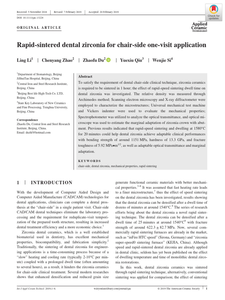 Rapid Sintering of Dental Zirconia | PDF | Sintering | Ceramics