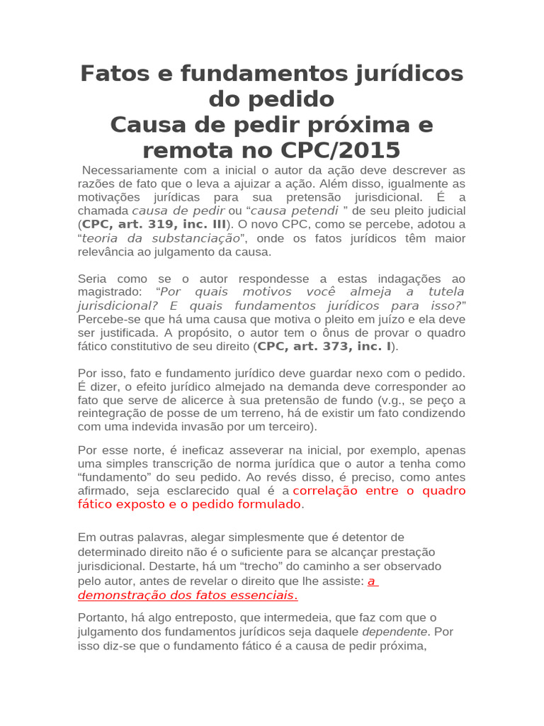 Causa de Pedir: Próxima e Remota no CPC | PDF | Ação judicial | Jurisdição