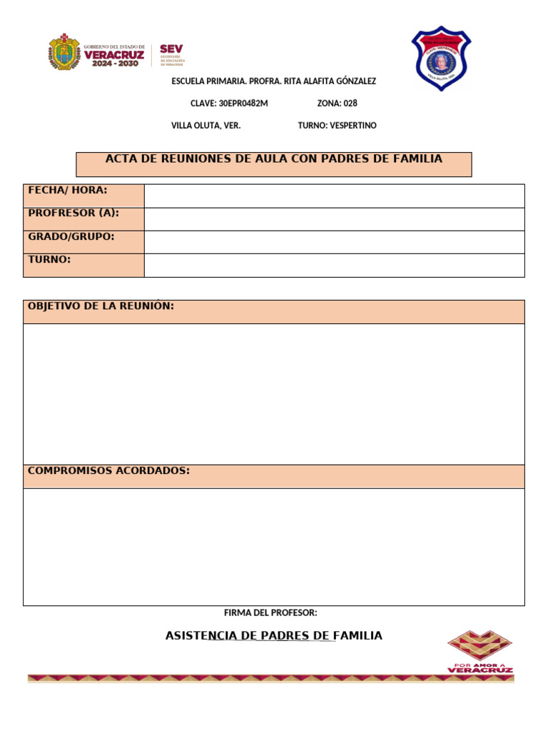 Acta de Reunión con Padres de Familia | PDF
