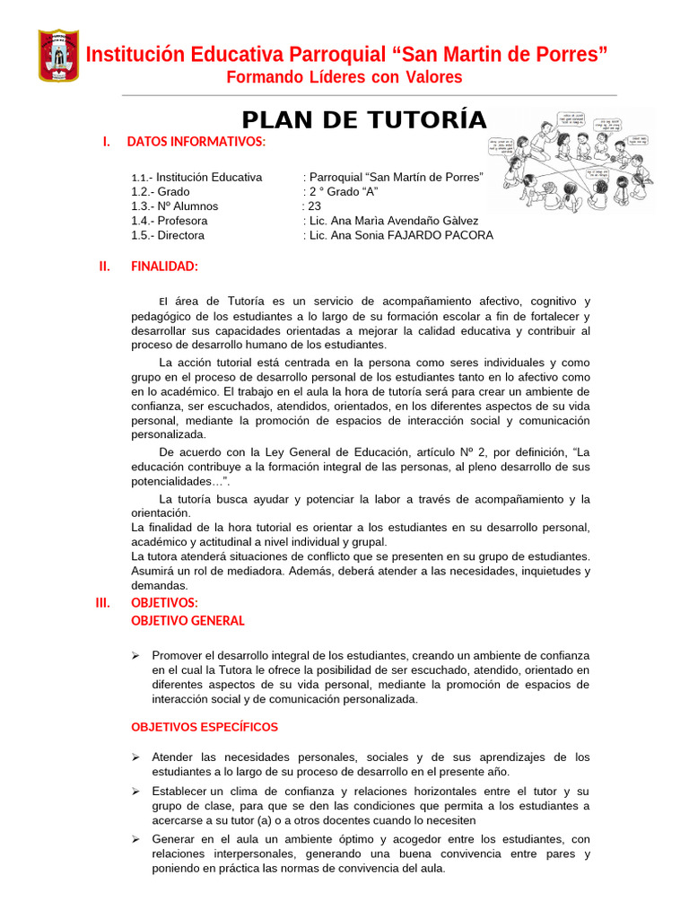 Plan de Tutoría Segundo Grado | PDF | Salón de clases | Desarrollo personal
