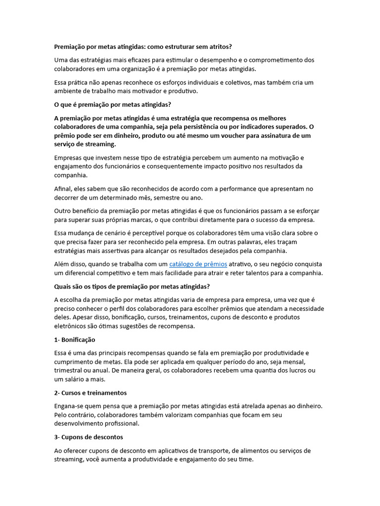 Estruturação de Premiação por Metas | PDF | Motivação | Motivacional