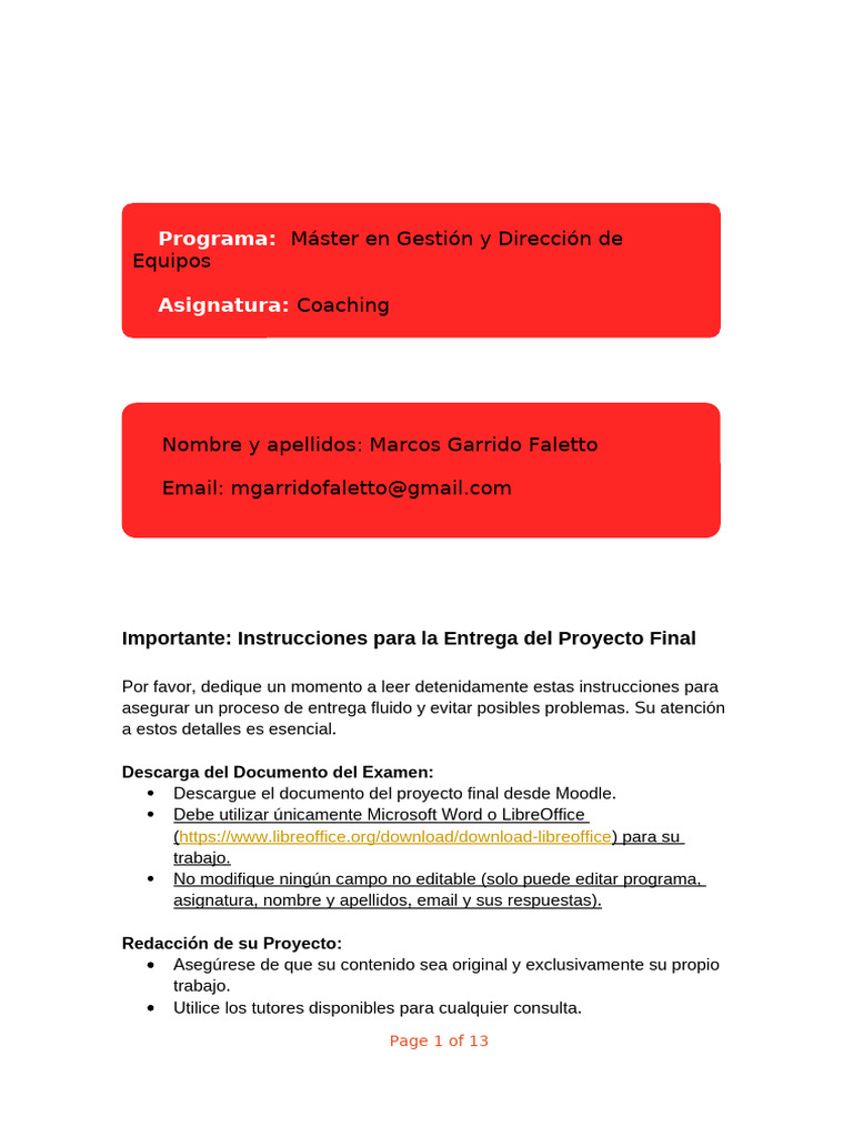Instrucciones para Entrega de Proyecto Final | PDF | Liderazgo | Marketing