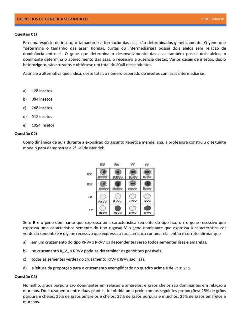 Exercícios de Genética: Segunda Lei de Mendel | PDF | Dominância ...