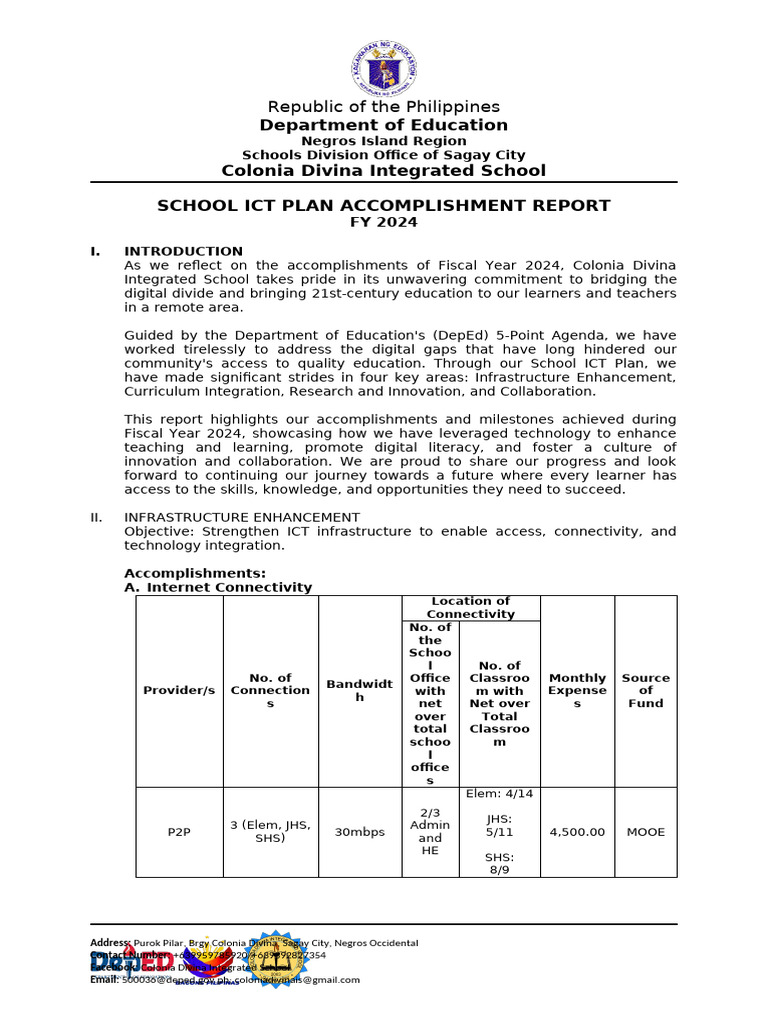 Colonia Divina School ICT Report 2024 | PDF | Information And ...