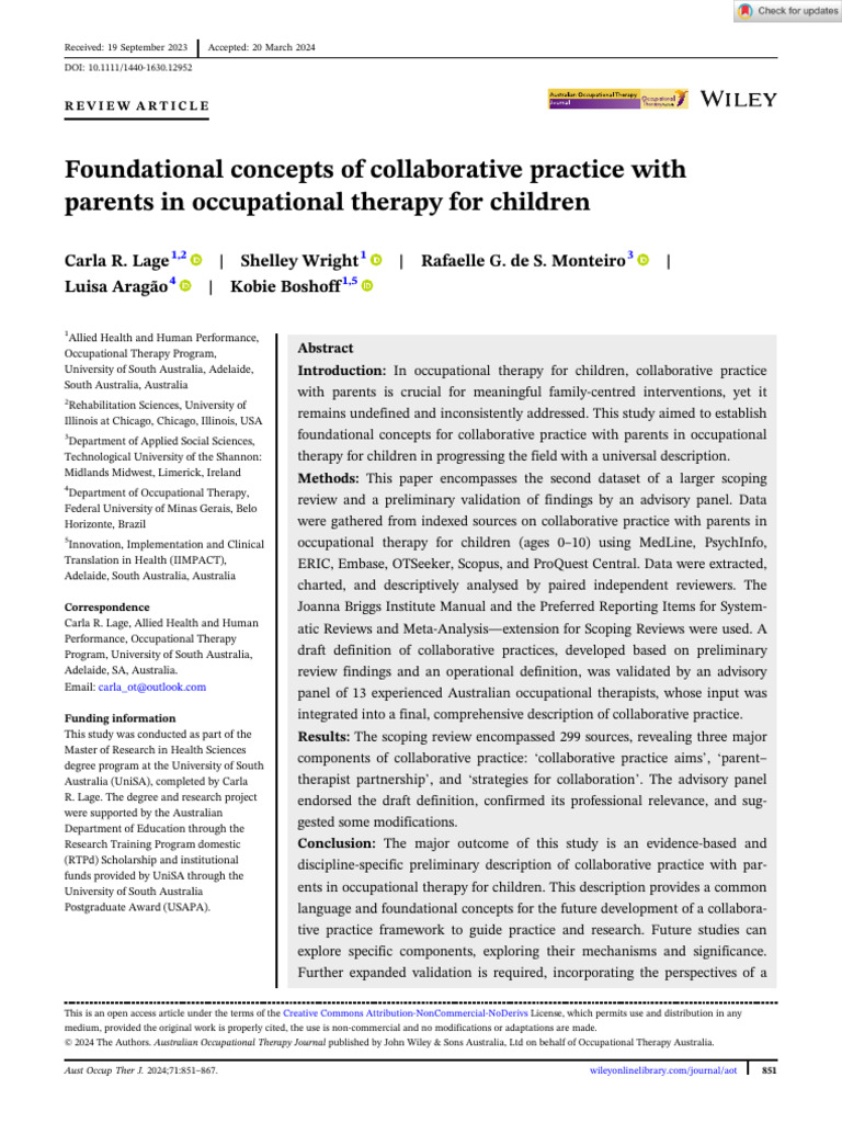 Aus Occup Therapy J - 2024 - Lage - Foundational Concepts of ...