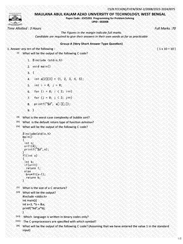 Programming C 2023-24 | PDF