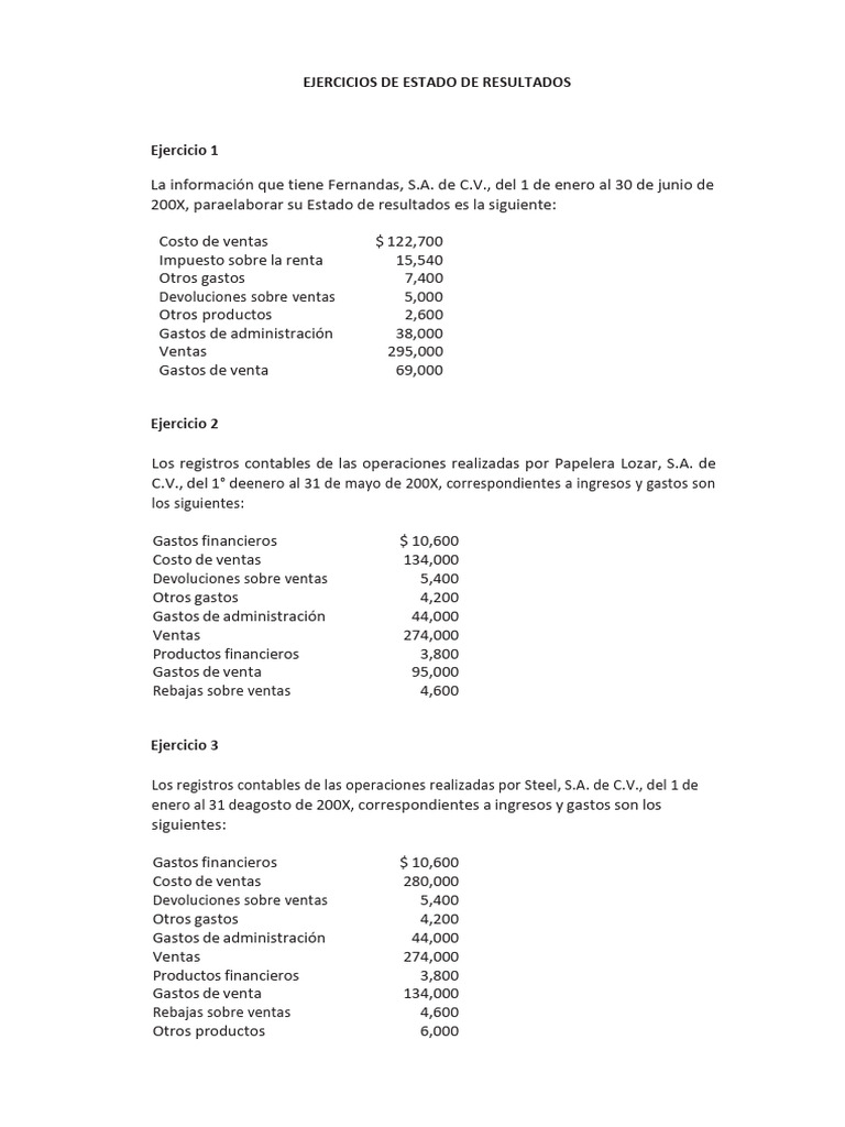 Ejercicios Prácticos de Estado de Resultados | PDF