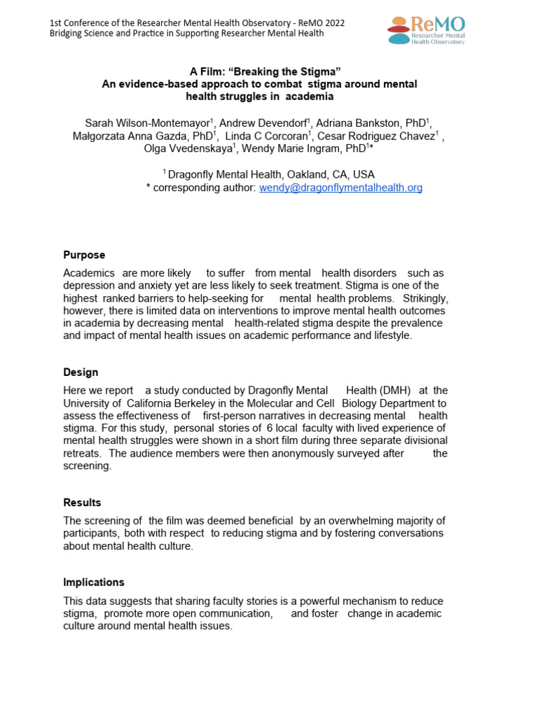 Reducing Mental Health Stigma in Academia | PDF