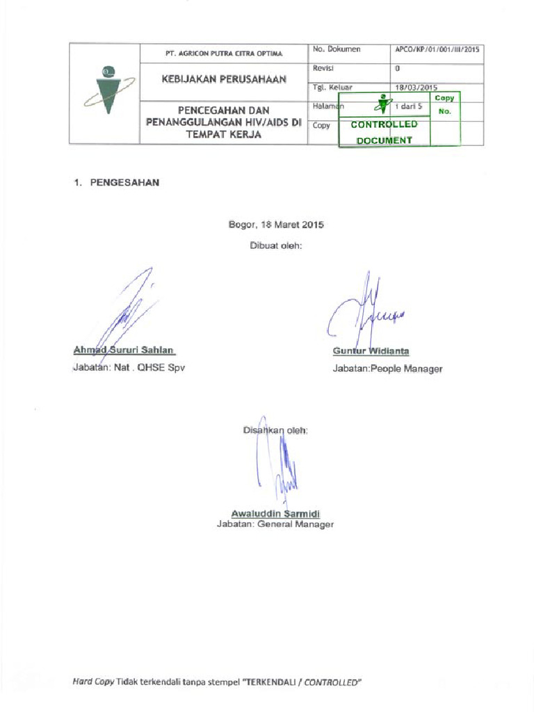 KP Pencegahan Dan Penanggulangan HIV AIDS Di Tempat Kerja | PDF