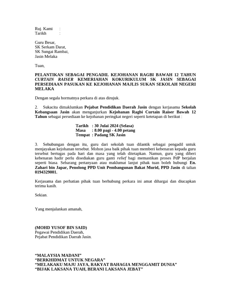 Surat Reff Ragbi CR Skj242 | PDF