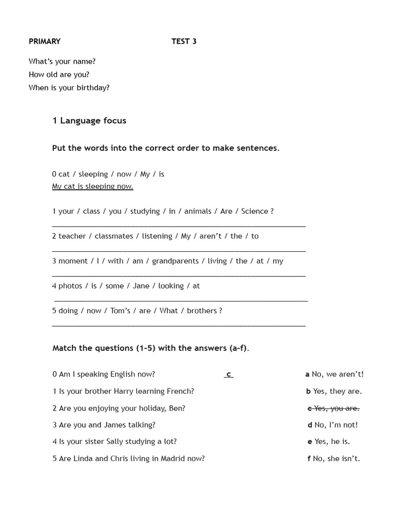Copia de Primary Test 3 2024 | PDF | Linguistics