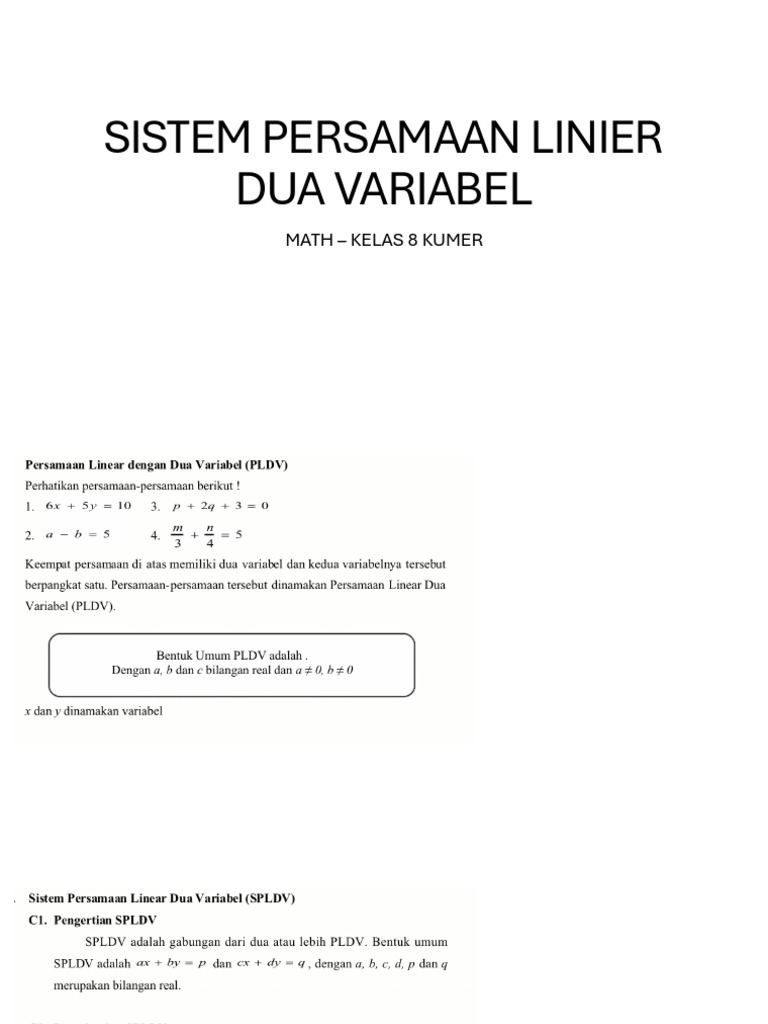 Kelas 8 Kumer - Sem 2 - SPLDV | PDF