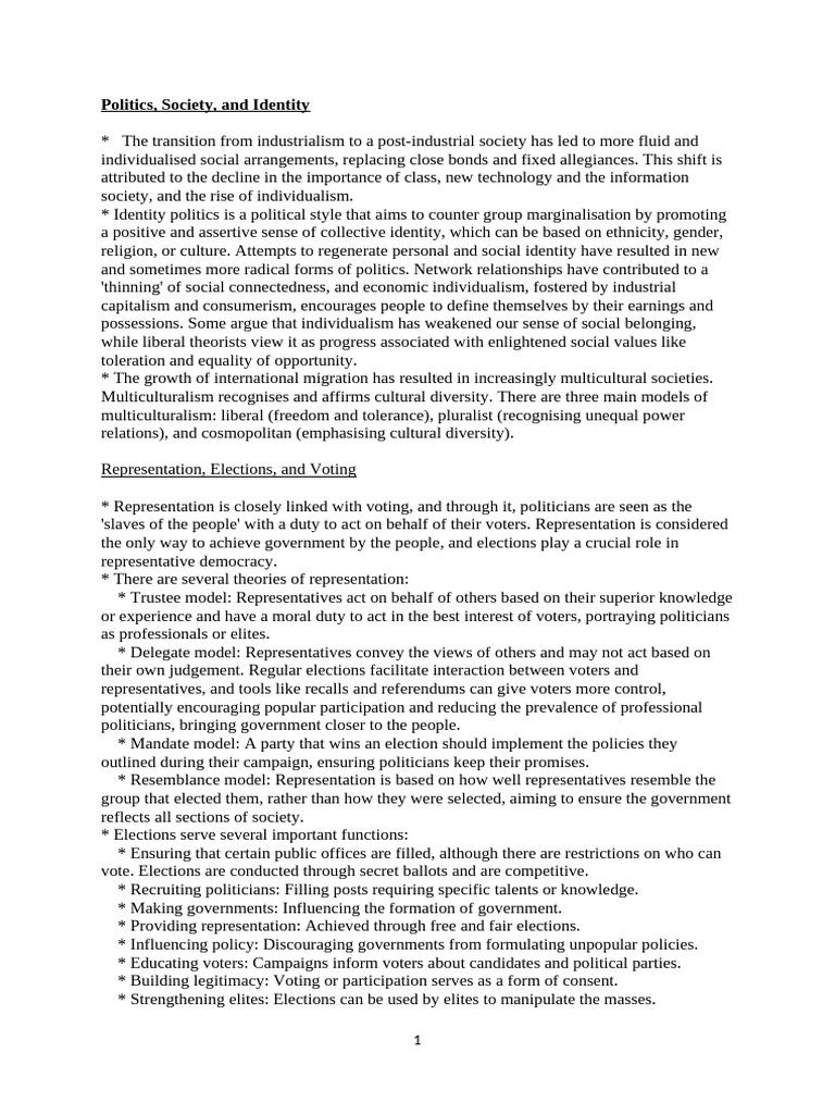 Politics, Identity, and Representation Explained | PDF | Voting | Elections