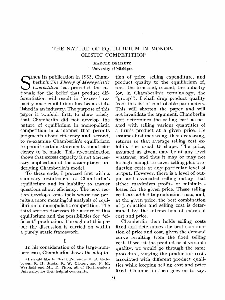 Equilibrium in Monopolistic Competition | PDF | Economic Equilibrium ...