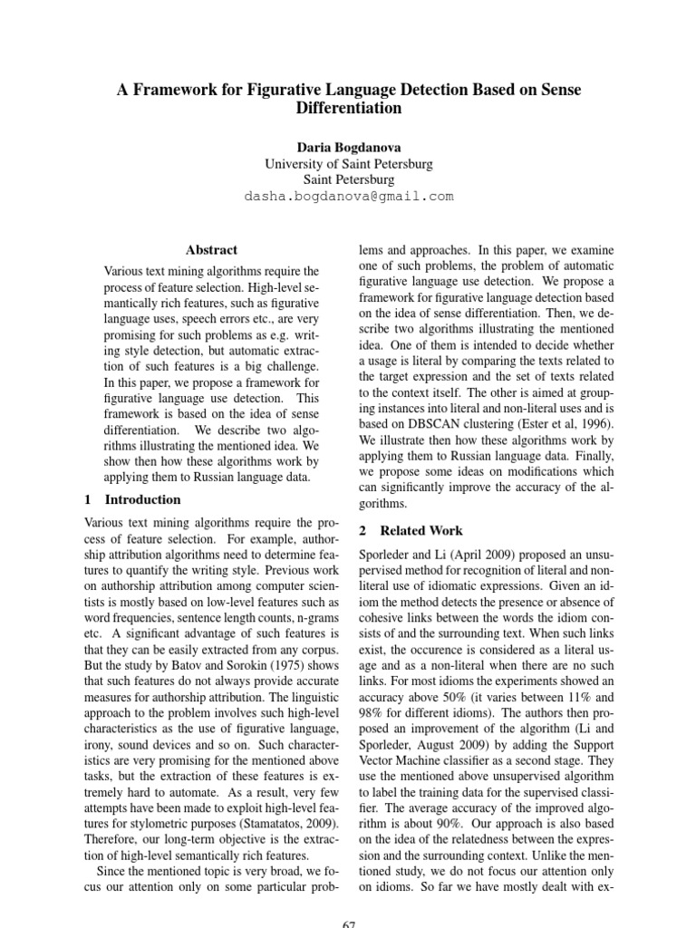 A Framework For Figurative Language Detection Based On Sense