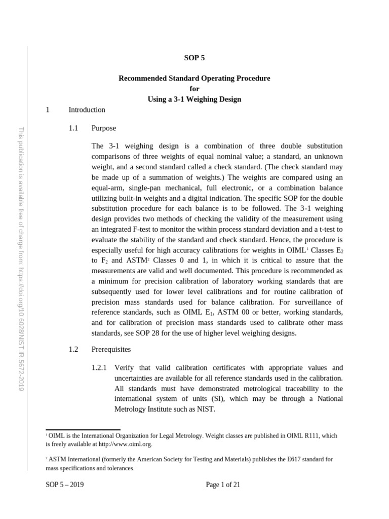 Sop 5 3 1 Weighing Design 20190501 | PDF | Calibration | Weighing Scale