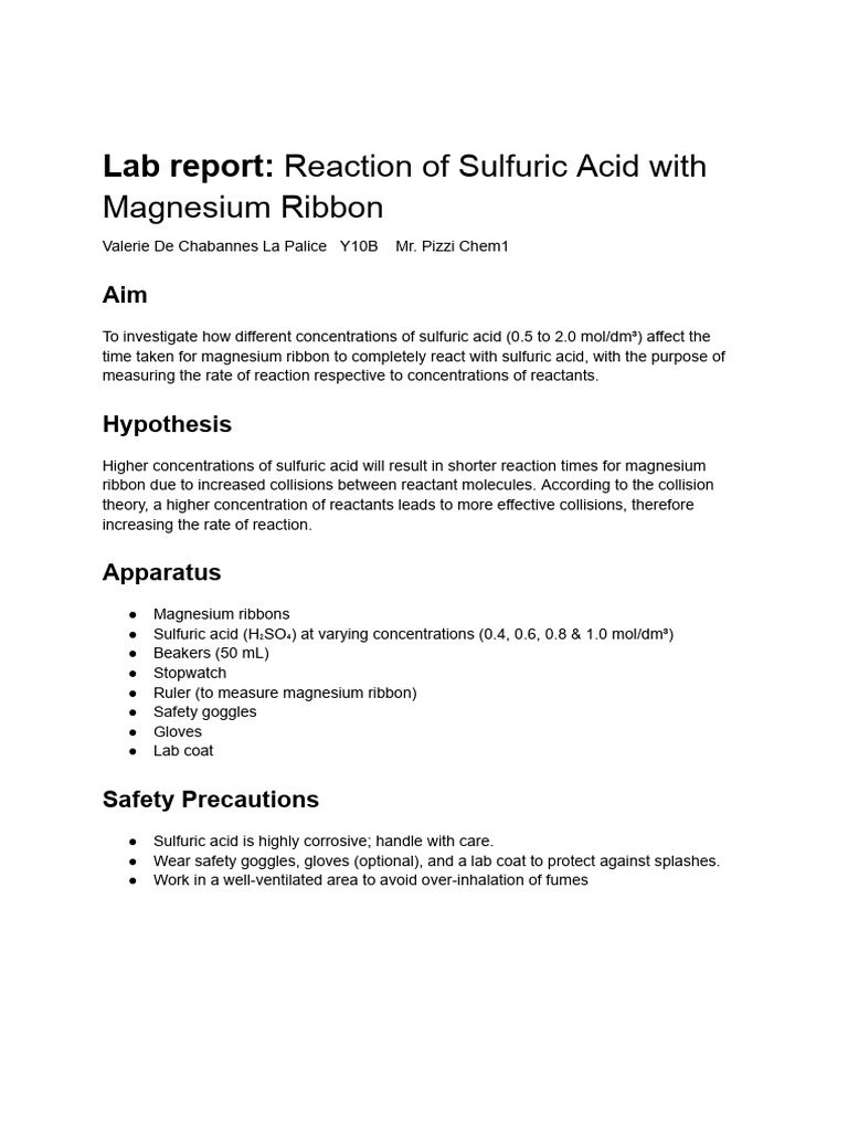 Magnesium and Sulfuric Acid Reaction Rates | PDF | Reaction Rate ...
