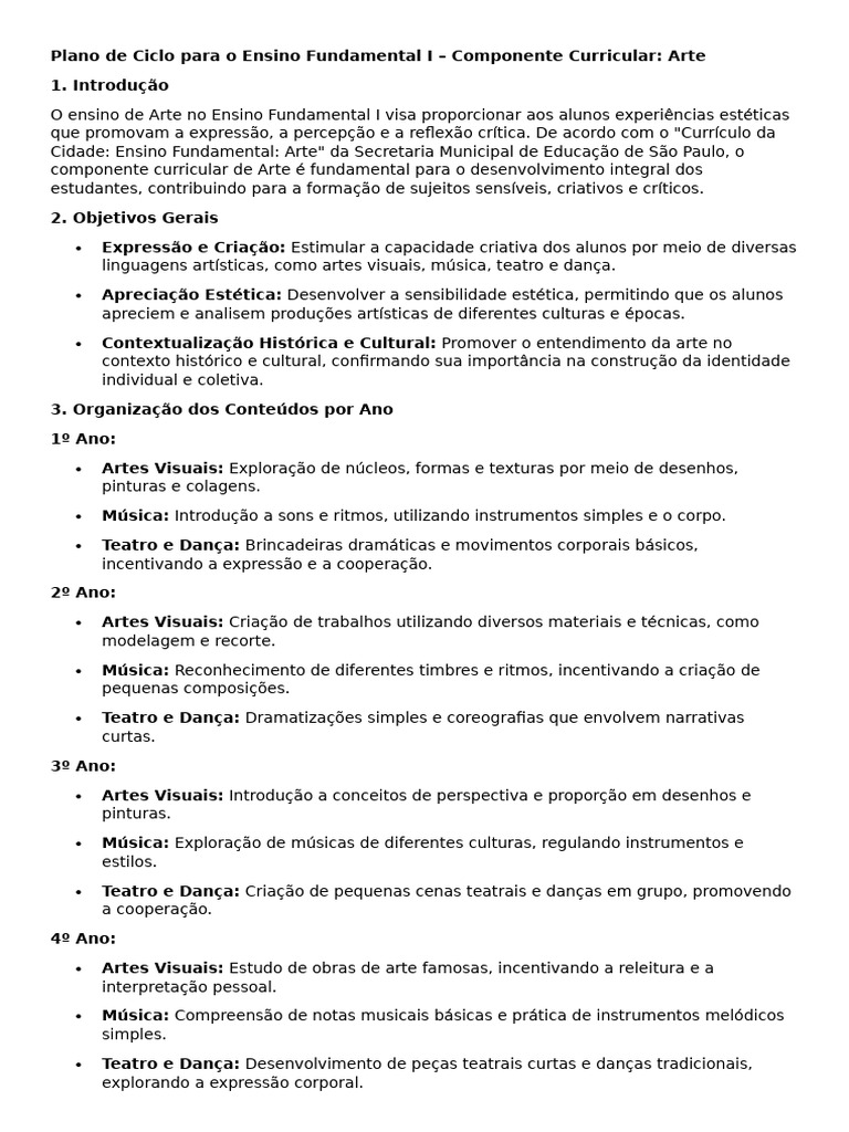 Plano de Ensino de Arte no Fundamental I | PDF | Danças | Educação em ...