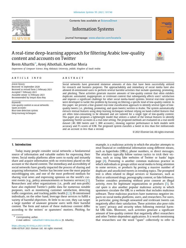 Real-Time Deep Learning for Arabic Twitter Spam Detection | PDF | Deep ...