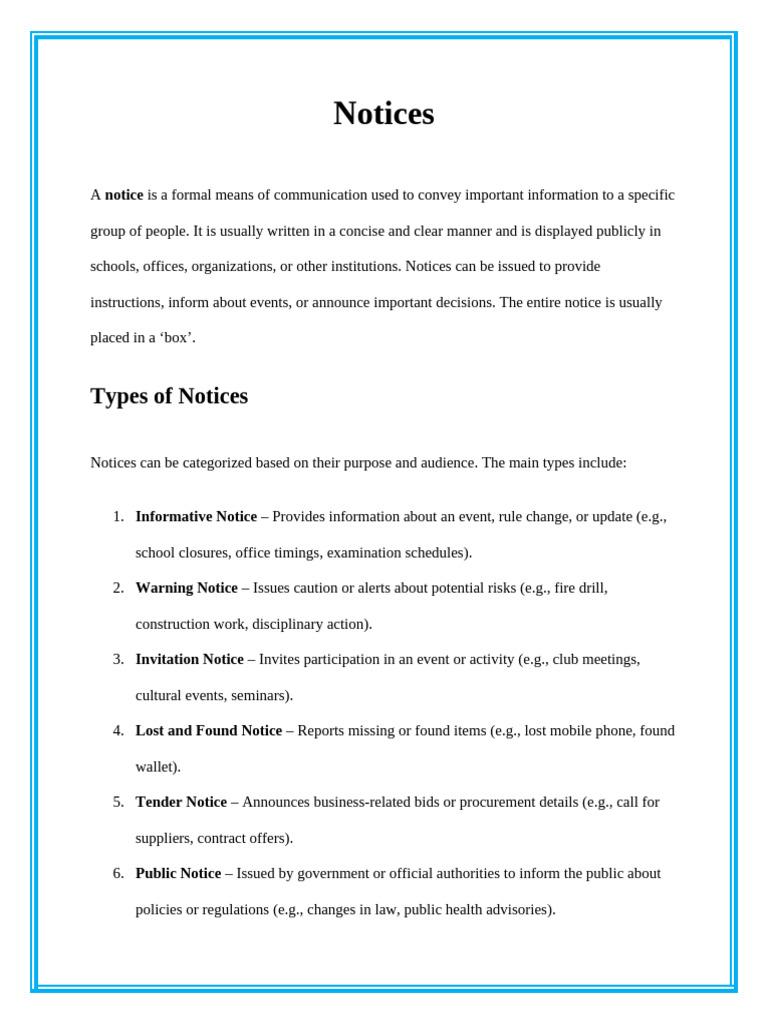 Types and Components of Notices | PDF