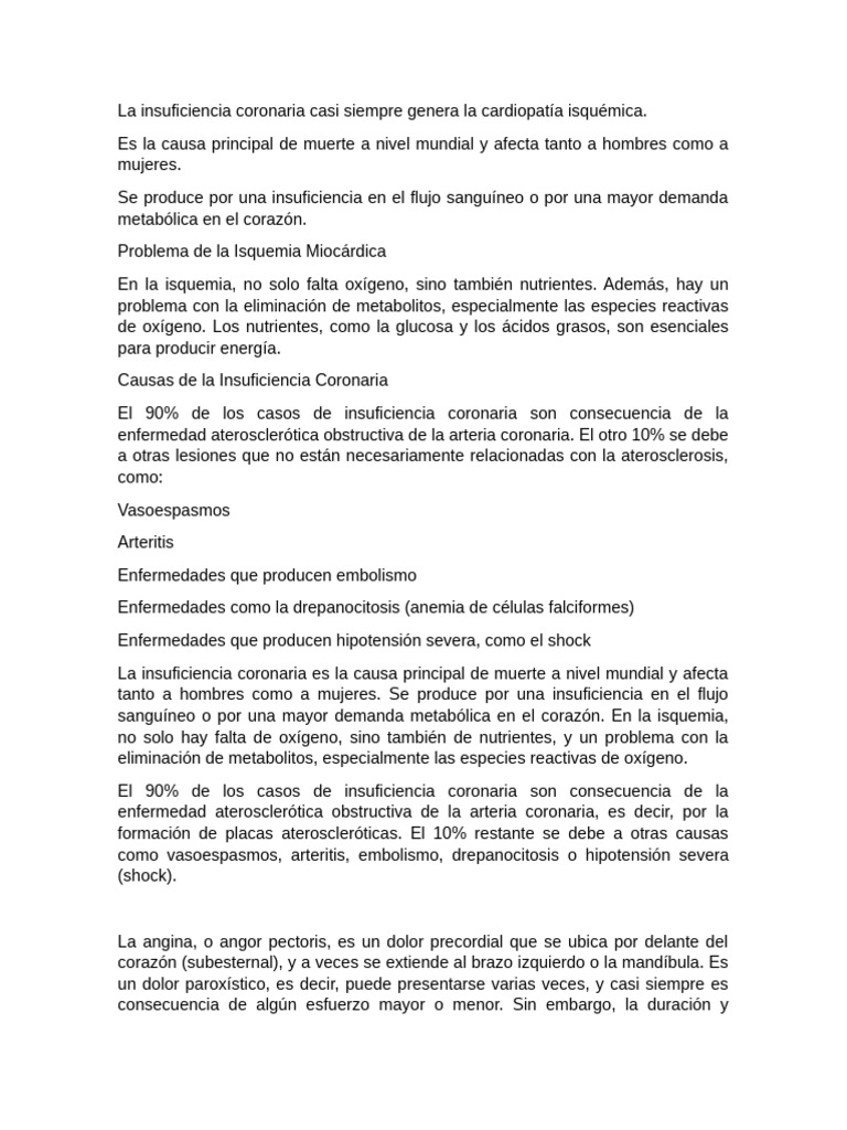 Causas y Tipos de Insuficiencia Coronaria | PDF | Infarto de miocardio ...