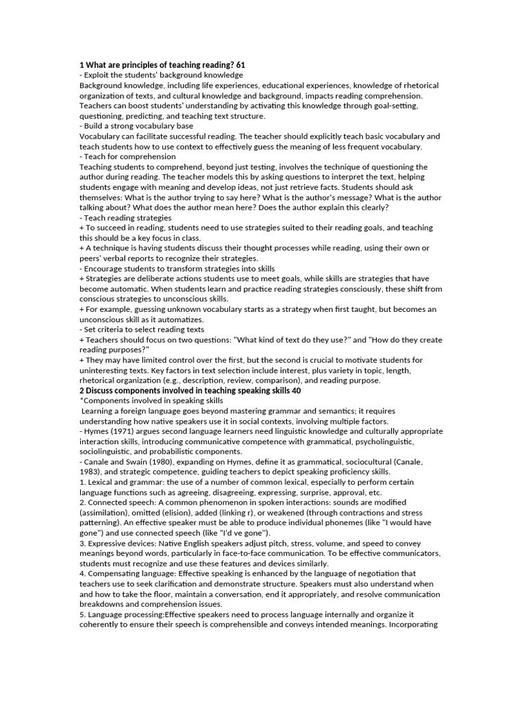 Principles of Teaching Reading and Speaking | PDF | Reading ...