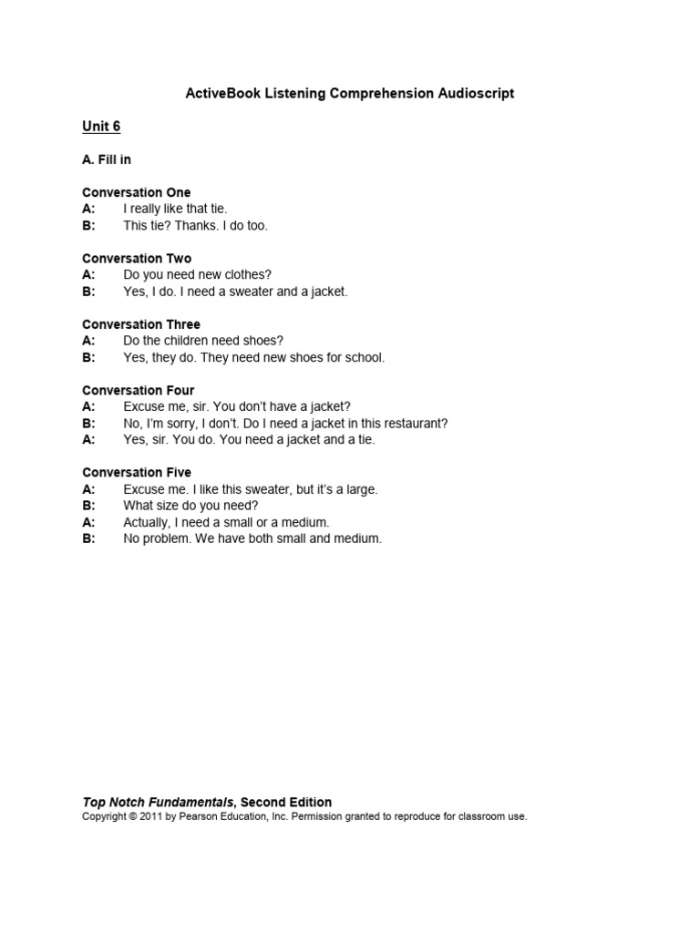 ActiveBook Listening Comprehension Unit 6 | PDF