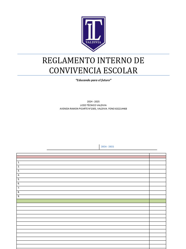 Reglamento de Convivencia Escolar 2024-2025 | PDF | Aprendizaje ...