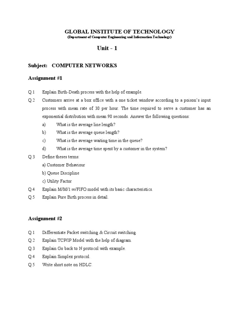 CN Assignment For All Batch | PDF | Packet Switching | Internet ...