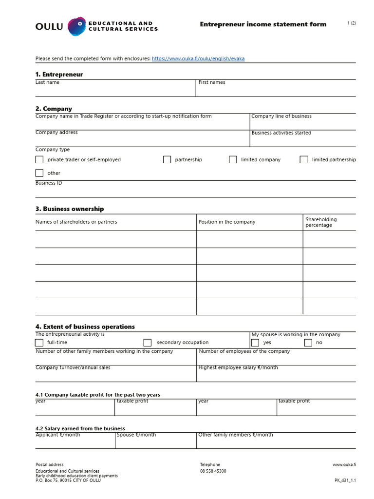 Entrepreneur Income Statement Form | PDF | Taxes | Partnership