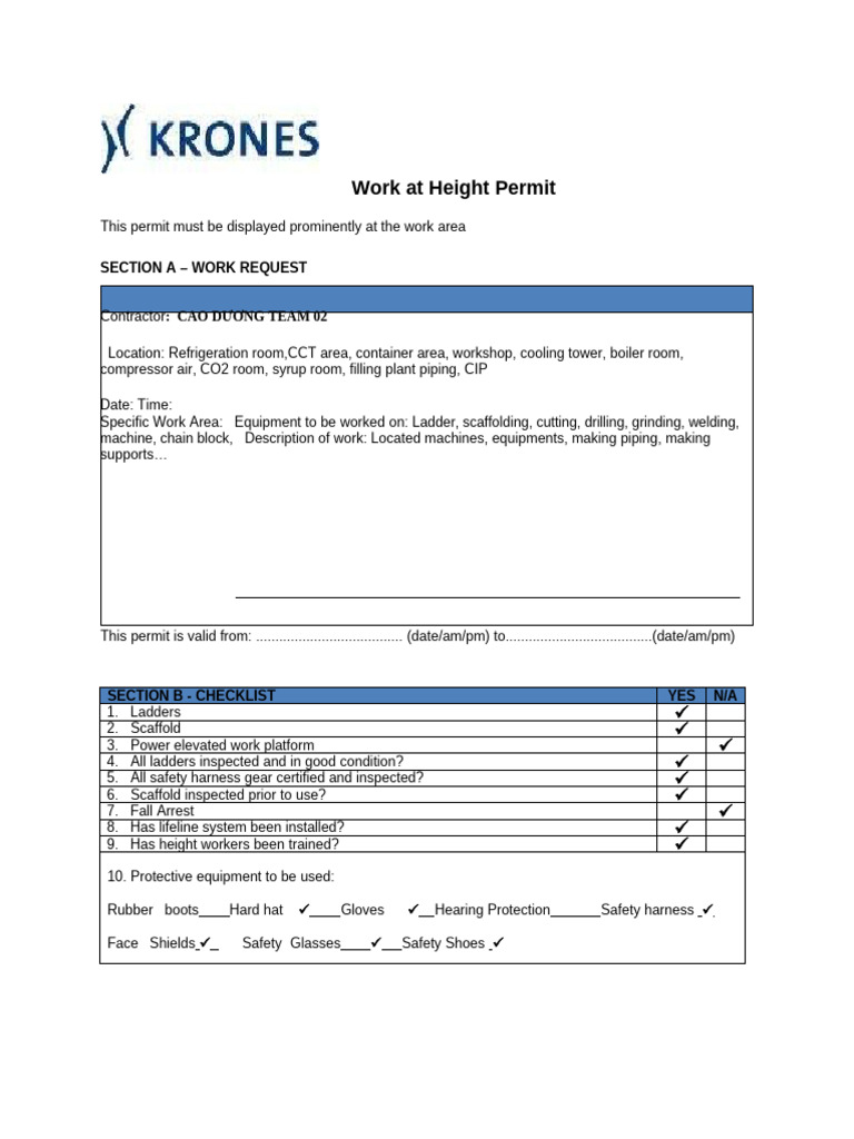 Work Permit for Height Safety Compliance | PDF