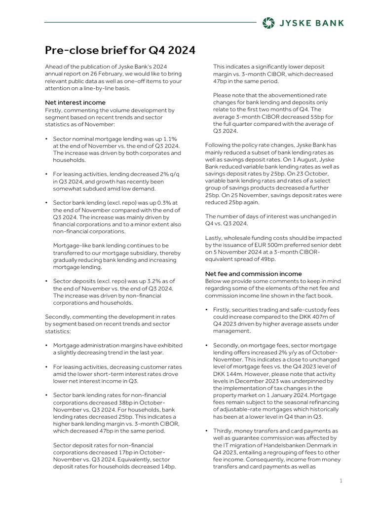 Jyske+Bank+ +pre Close+Brief+2024+Q4 | PDF | Dividend | Share Repurchase