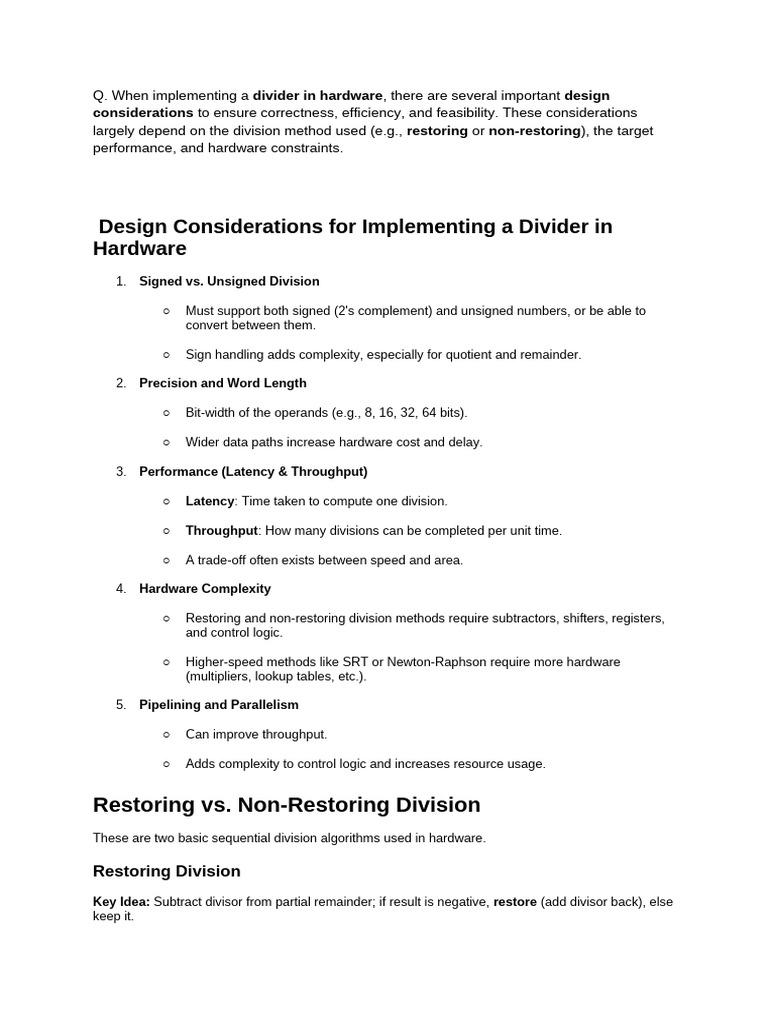 Hardware Divider Design Considerations | PDF | Applied Mathematics ...