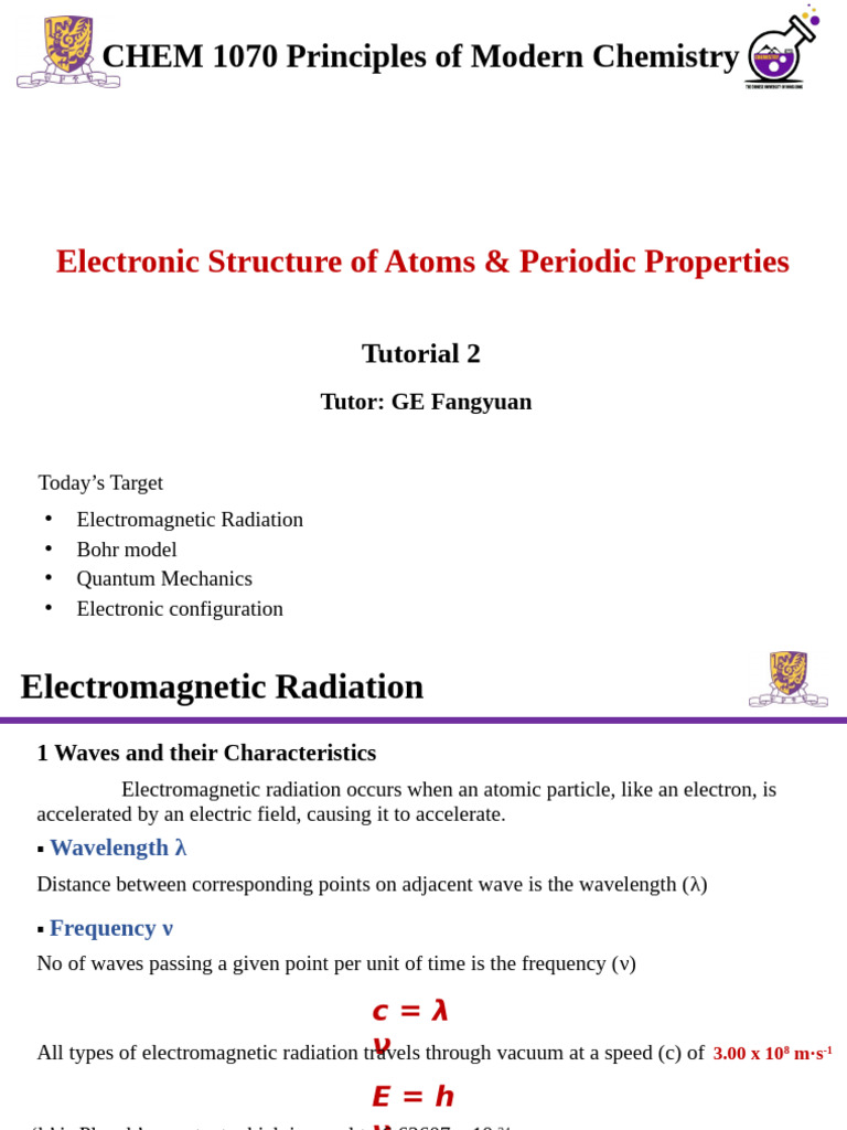 CHEM 1070 Tutorial 2 | PDF | Atomic Orbital | Electromagnetic Radiation