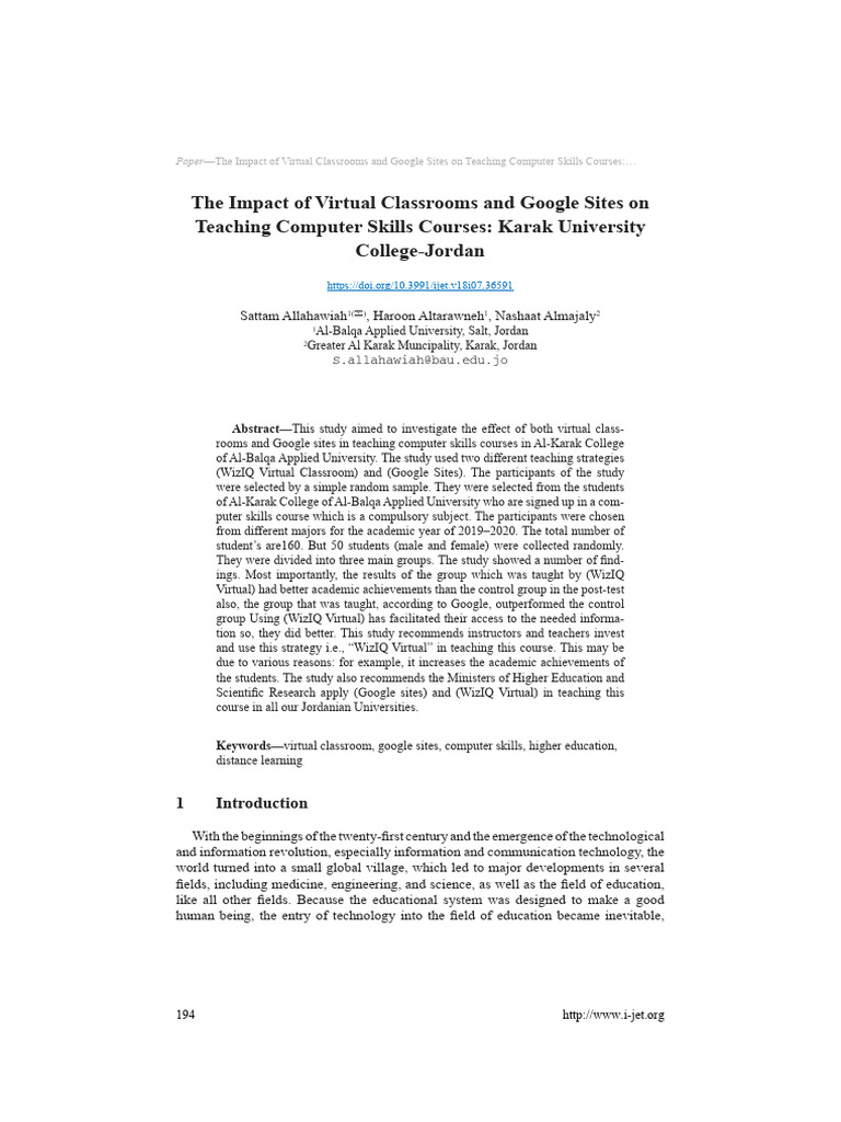 Virtual Classrooms in Computer Skills Education | PDF | Educational ...