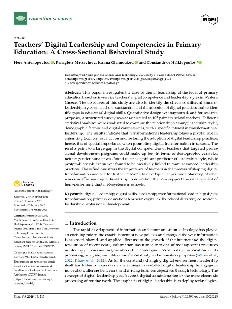Teachers' Digital Leadership in Education | PDF | Leadership | Cognition