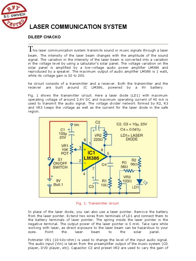 Laser Communication System | PDF | Communications System | Amplifier