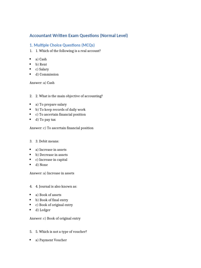Accountant Written Exam Set | PDF | Business Economics | Money