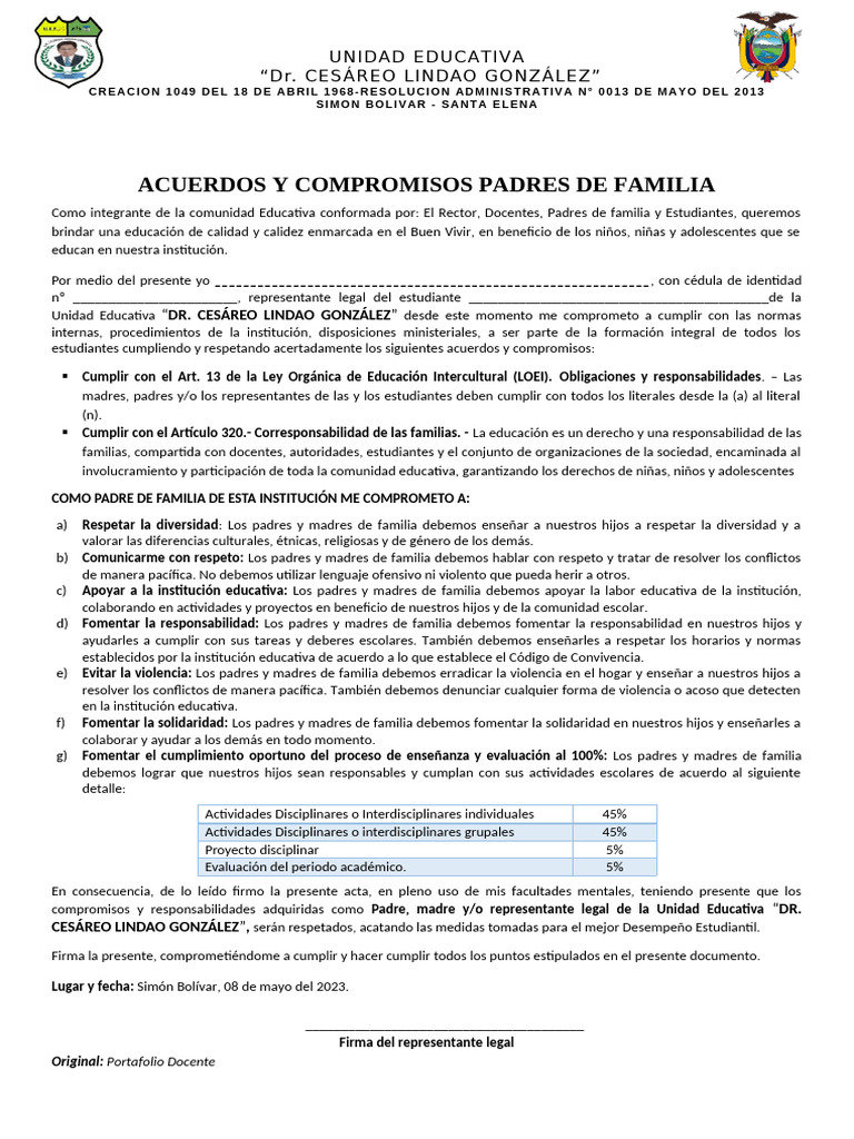 Acuerdos y Compromisos Padres de Familia | PDF | Escuelas | Violencia