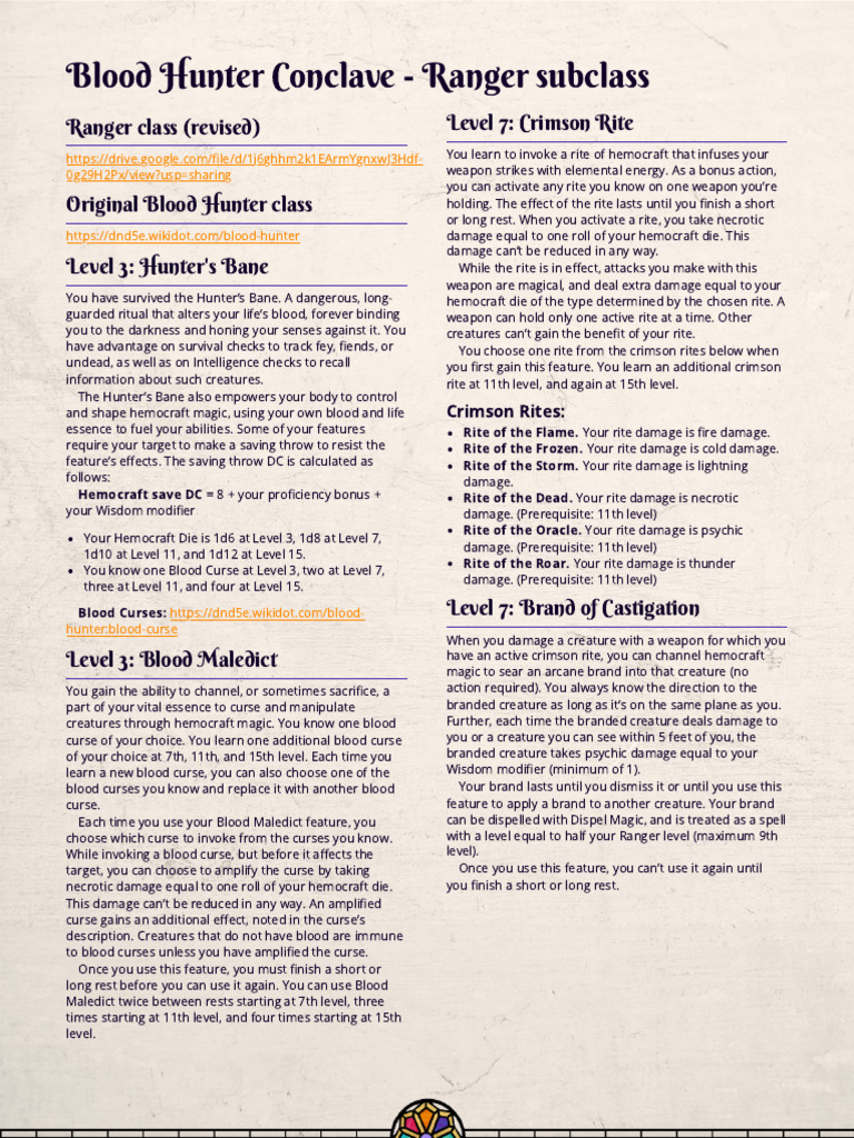 Blood Hunter Ranger Subclass Guide | PDF