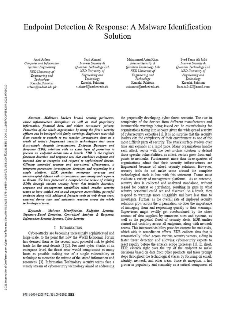 IEEE - Endpoint Detection Et Response A Malware Identification Solution ...