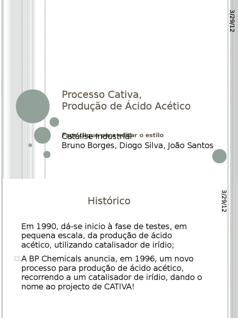 Processo Cativa na Produção de Ácido Acético | PDF