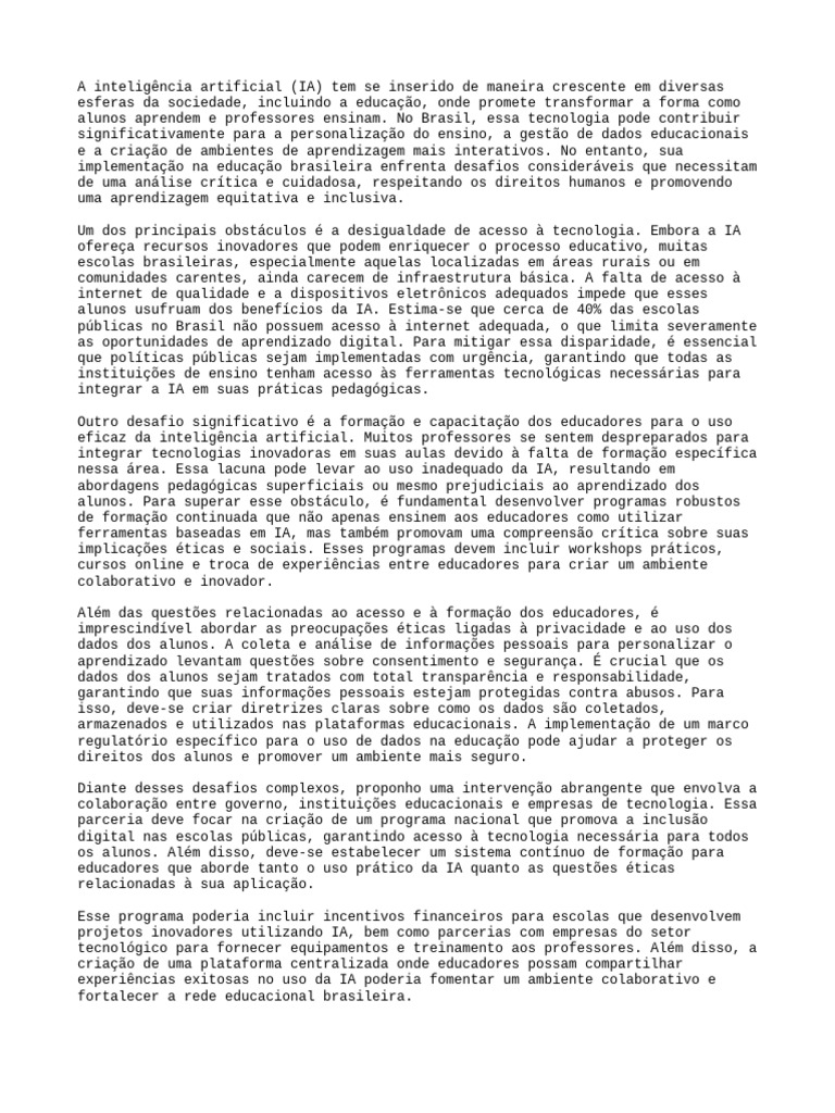 Desafios da IA na Educação Brasileira | PDF | Inteligência artificial ...
