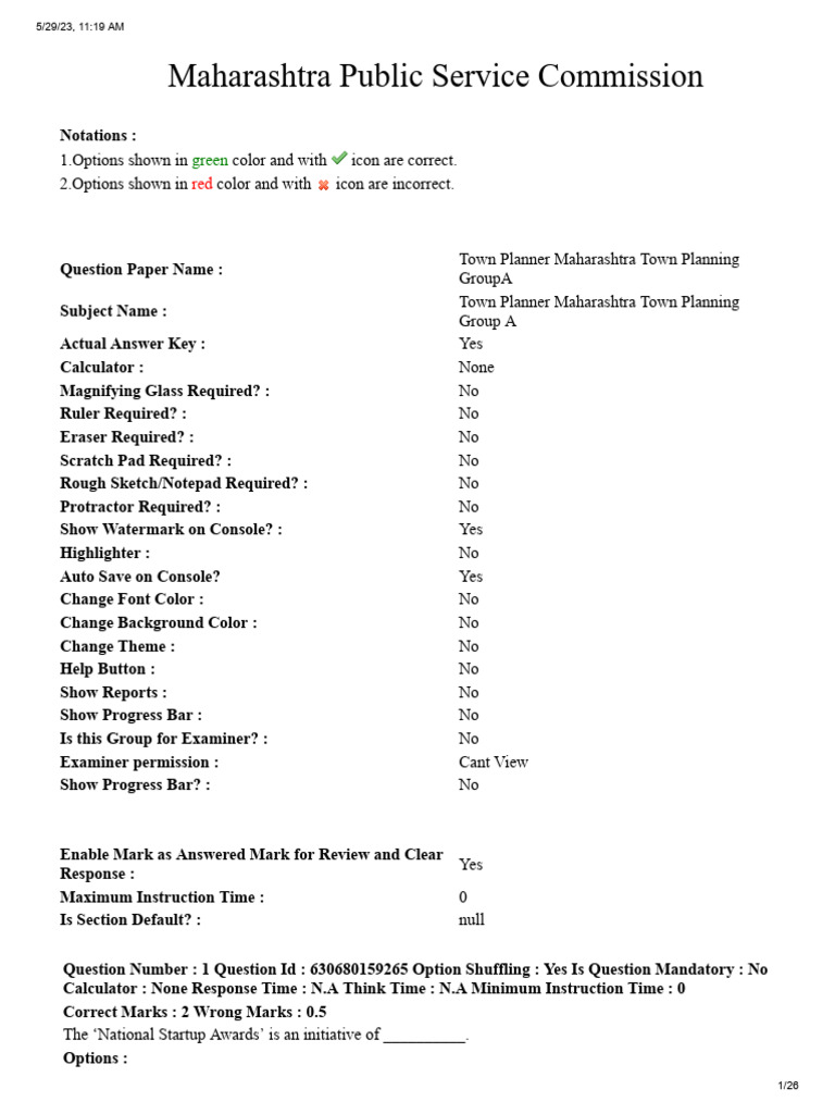 Maharashtra Town Planner Exam Questions | PDF